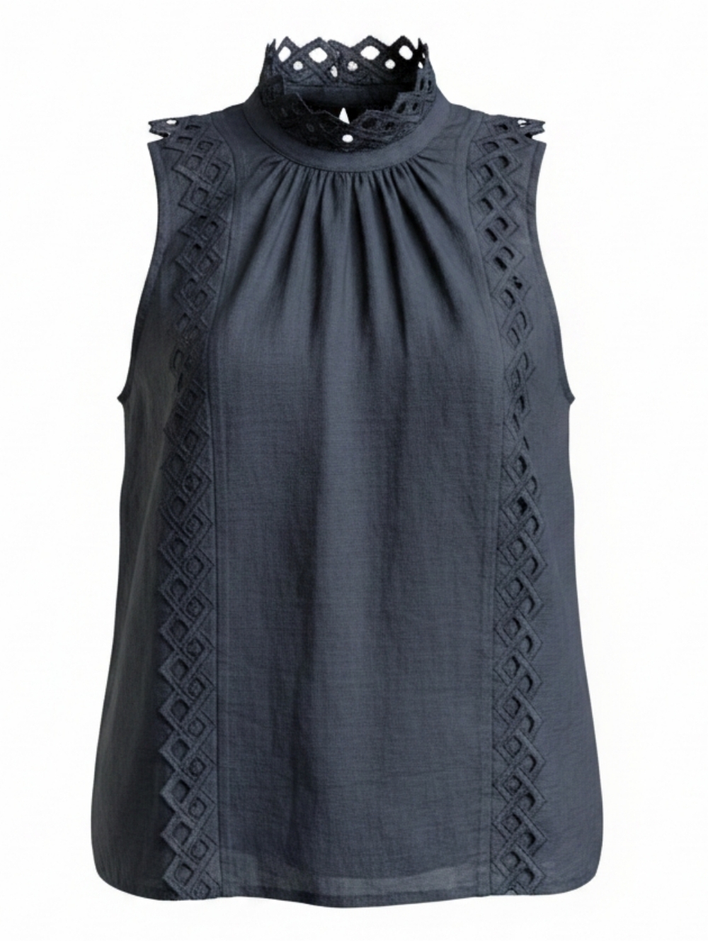 Frame Denim NWT Ramie Black Embroidered High Neck Sleeveless Blouse Size Small